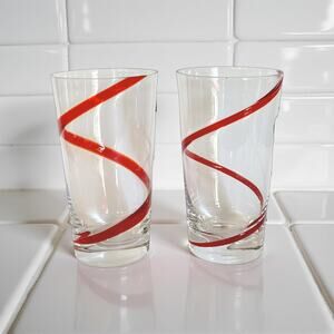 Pier 1 Red Swirl Pint Glasses 20oz (Set of 2)